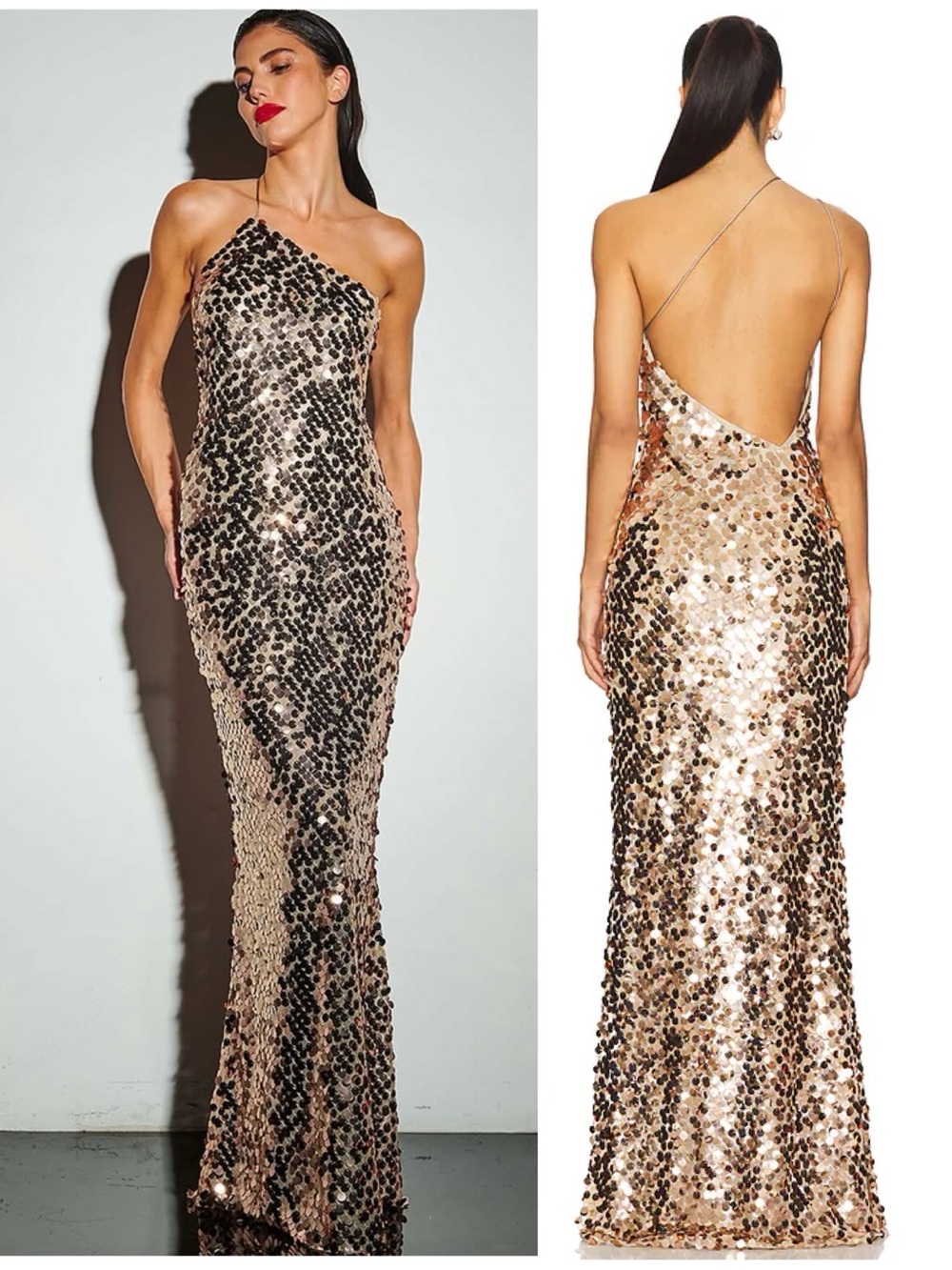 NWT The Sei Paillette Sequin Embellished One Shoulder Maxi Gown Dress Rose Gold